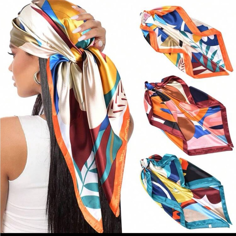 🎁 $9 Floral  Fashionable Daily Life Print Silk Satin Hijab Scarf